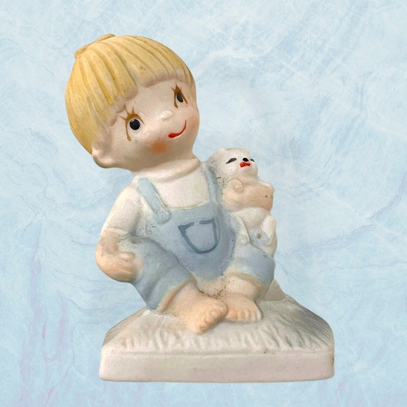 Vintage Darling Little Boy Figurine Holding Puppy - Picture 3 of 8